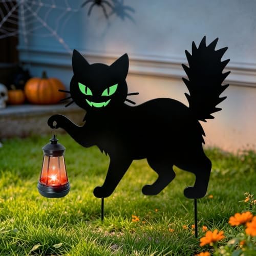 Spooky Halloween Black Cat Yard Signs with Lantern Holder(1 PCS) by yulloyello