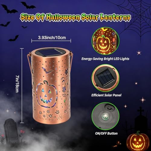Halloween Decorations Outdoor, Waterproof Solar Pumpkin Lanterns, Hanging Solar Lights Metal Garden Decor for Halloween Party Yard Patio Backyard Porch - Image 2