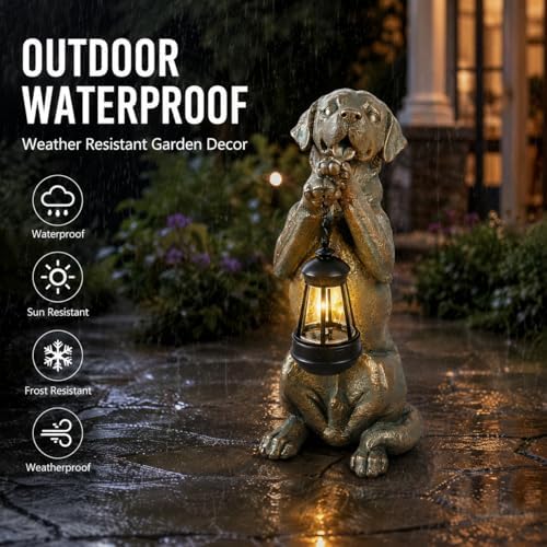Solar Labrador Retriever Garden Statue, 16.7-Inch Dog Decor with Lantern - Image 3