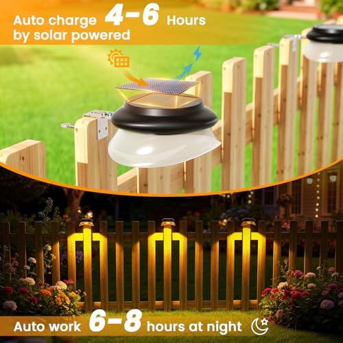ROSHWEY Solar Gutter Lights, Fence Lights for Wall Deck-Warm White-6P-Black - Image 4