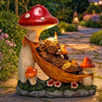 Highland Cow Solar Powered Outdoor Garden Statue Lying on Mushroom Hammock - Image 2