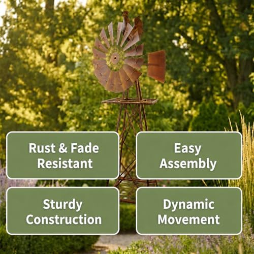 Red Carpet Studios Windmill Wind Spinner Garden Décor Farmhouse Style Galvanized Rooster Yard Art, Stands 67" Tall, Rustic Metal Rooster - Image 6