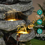 31.5" Multi-Tier Rock Outdoor Water Fountain with LED Lights, Cascading Waterfall with Birds for Garden Patio Porch, Weather-Resistant Resin Water Feature for Tranquil Oasis - Image 4