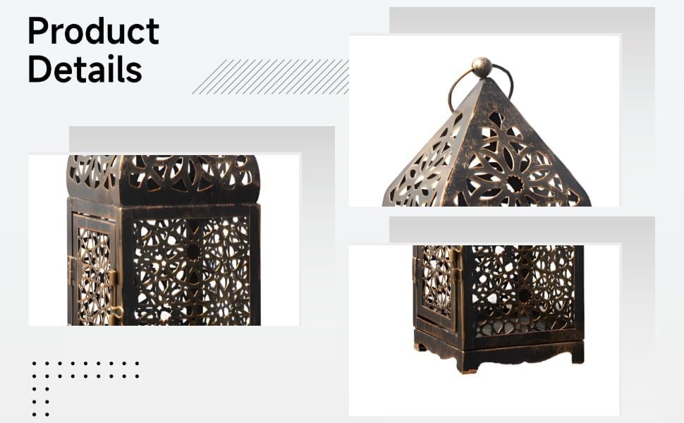 Bronze Moroccan Candle Lantern, Metal Hanging Candle Holder with Hollow Pattern, European Style Vintage Decorative Centerpiece with Top Handle, Circular Ring for Weddings, Parties, Home Decor - Image 2