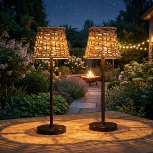 VIHOSE Rattan Solar Table Lamps 2 Sets for Outdoor Handmade Woven Boho Lamp for Garden Yard Patio Porch Lawn Pathway, Decorative Solar Light Gift for Women - Image 3