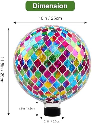 VOREEN Mosaic Garden Gazing Ball 10 Inch, Colorful Glass Outdoor Decor Sphere, Fade-Resistant Weatherproof Yard Lawn Patio Landscape Ornament Gift - Image 5