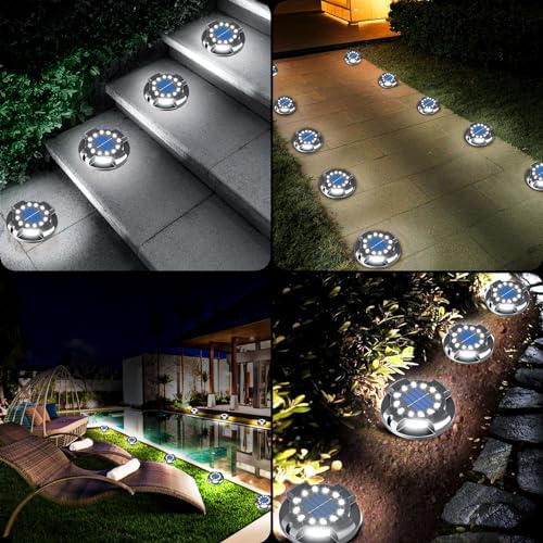 Solar Ground Lights 12 Pack, 4.3" Bright White 16 LEDs Solar Pathway Lights - Image 3