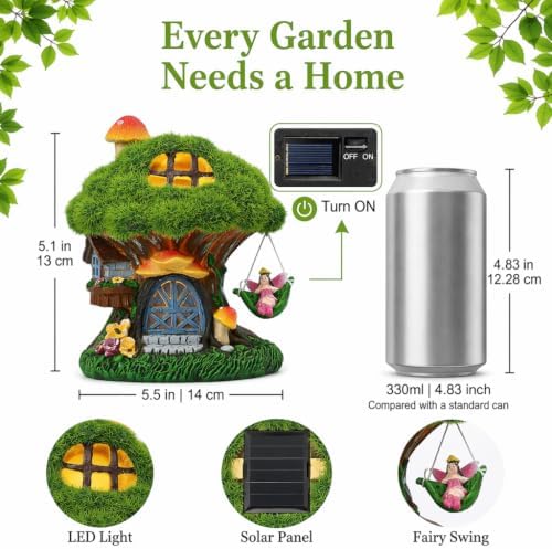 TERESA'S COLLECTIONS Fairy House Solar Light Green Moss Resin Statue 8" - Image 2