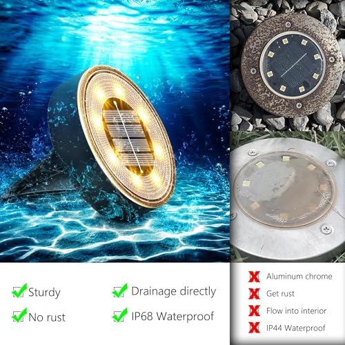 Joomer 12 Pack 3.4inch Solar Ground Lights Outdoor Waterproof, Warm White - Image 4