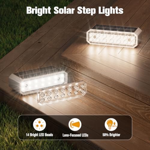 NIORSUN Solar Step Lights, 24 Pack Outdoor Horizontal Lights for Steps, Deck, Stairs, Dock & Pathway - Bright 6000K Cool White, Auto On/Off, IP67 Waterproof - Image 2