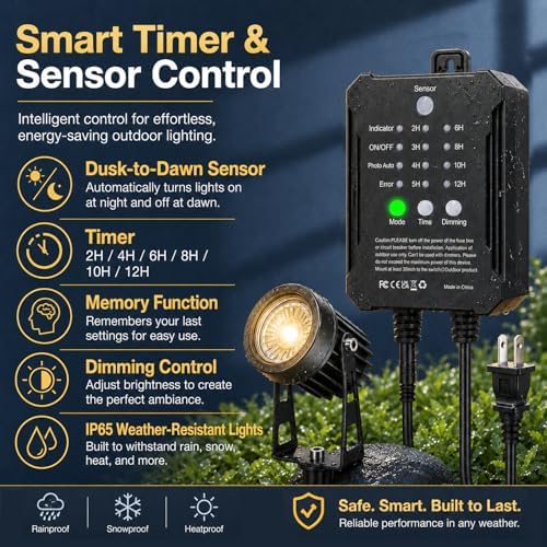 Plug and Play Low Voltage Landscape Lighting Kit, 8-Pack Wired Landscape Lights with Transformer, Warm White Waterproof Outdoor LED SpotLights for Yard, Garden, Pathway, Tree - Image 3