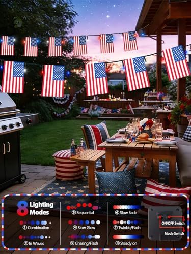 4th of July Decorations 2 Pack 100 LED Solar American Flag Lights Outdoor - Image 2