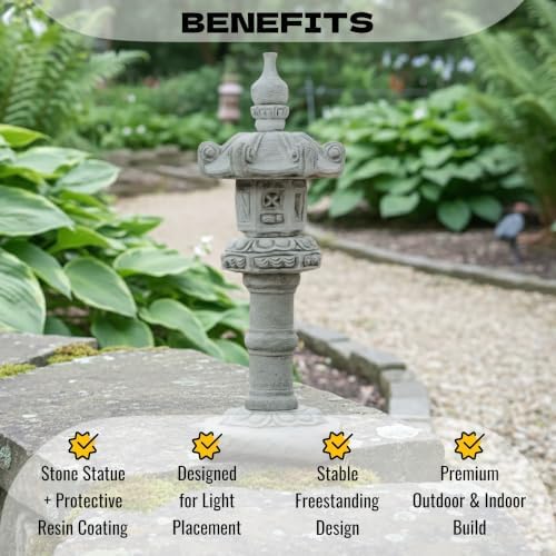 OLOMA Concrete Japanese Garden Lantern Sculpture Stone Pagoda Outdoor Decor Buddhist Serenity Statue Zen Garden Ornament Asian Landscape Figurine - Image 3