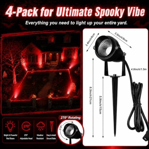 Rossesay 4 Pcs Halloween Red Spotlight Outdoor Plug in - Image 2