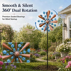 75in Metal Wind Spinner with Solar Light Outdoor Garden Yard Art Decor - Image 4