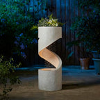 Glitzhome Outdoor Water Fountain, 31.25" H Modern Faux Terrazzo Spiral Shaped Outdoor Fountain with Pump and LED Lights,Polyresin Waterfall Fountain Water Feature for Garden, Patio, Porch Decor - Image 2