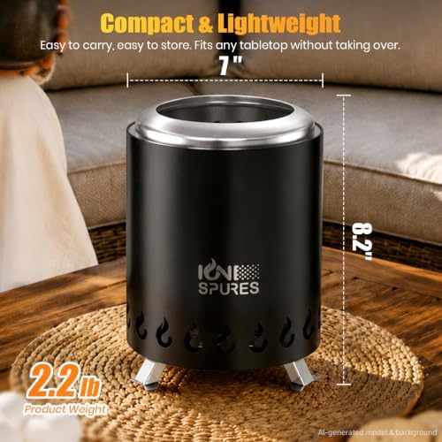 Tabletop Fire Pit, 7.1 Inch Smokeless Stainless Steel Firepit with Carry Bag, Mini Portable Stove for Camping Patio Picnic, Wood/Pellet Fueled, Optimized Airflow Design, Black - Image 3