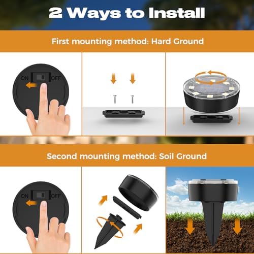 vighep Mini Solar Ground Lights, 12 Pack Solar Lights Outdoor Waterproof, Upgraded LED Flat Landscape Lighting for Outside Pathway Garden Patio Yard Driveway,Warm White - Image 6