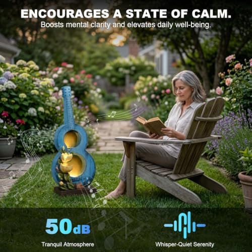 38.2" H Outdoor Water Fountain with LED Lights, Guitar Design Cascading Water Feature for Garden Patio Backyard Porch Yard Decor - Image 5