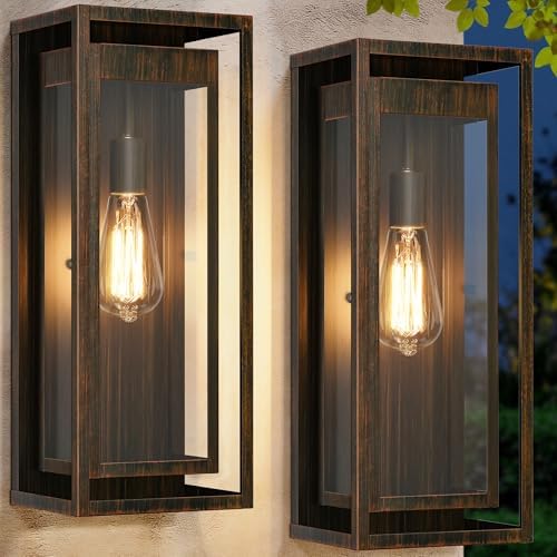 19 Inch Brown Outdoor Wall Light Fixtures, 2 Pack Porch Lights by WelcometoOYKYOHEI
