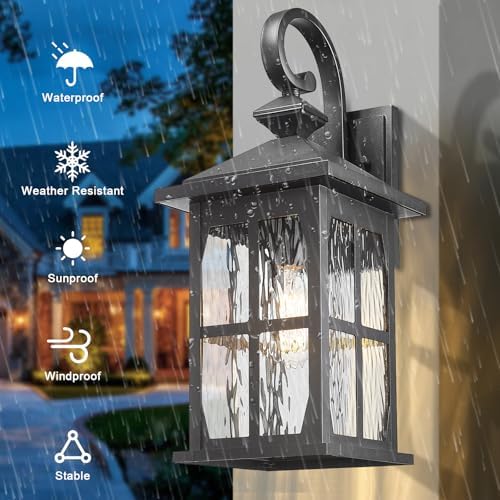 Darkaway Large Outdoor Light Fixtures Wall Mount, 21inch Outside Wall Lights Exterior Lighting Fixture with Water Ripple Glass Outdoor Sconce for House Porch Hallway Garage, 2Pack - Image 4