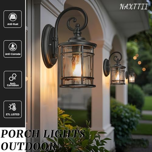 Outdoor Wall Lamps Exterior Waterproof Wall Sconce Light Fixture with Water Ripple Glass Die-Casting Aluminum Black Waterproof Wall Mount Light for Porch Garage Yards - Image 2
