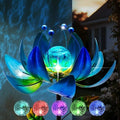 Solar Wind Spinners Outdoor, Blue Lotus Flower Garden Spinner with Cracked Glass Ball & Color-Changing LEDs, 40 Inch Metal Garden Decor for Yard, Patio Backyard Lawn Decorations by ELFENGARDEN