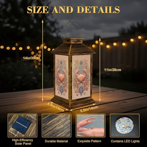 Solar Lantern Outdoor Waterproof Watercolor illustrations marine animals octopus seahorse crab starfish Garden Decor LED Hanging Solar Lights Tabletop Lamp Gifts for Women Mom Outside Yard Patio Porch - Image 2