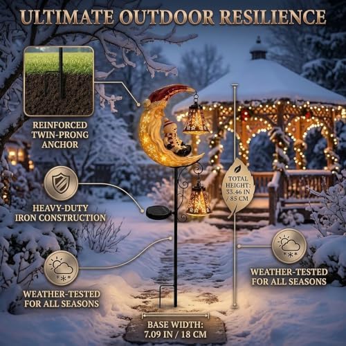 Solar Halloween Black Cat & Pumpkin Moon Garden Stake Light,2-in-1 Waterproof Outdoor LED Yard Decor with Hanging Lantern,Auto Dusk-to-Dawn Lawn Ornament for Pathway,Patio, Walkway (Color-O-2PCS) - Image 5