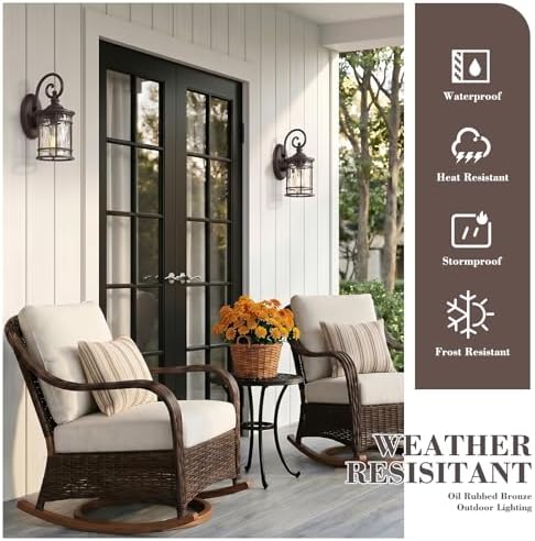 Emliviar Outdoor Porch Light Fixture, 12.4" Outside Wall Mount Lighting for Entryway, Exterior Wall Sconce Lamp with Water Ripple Glass, Oil Rubbed Bronze Finish, XE229BWG-S ORB - Image 5