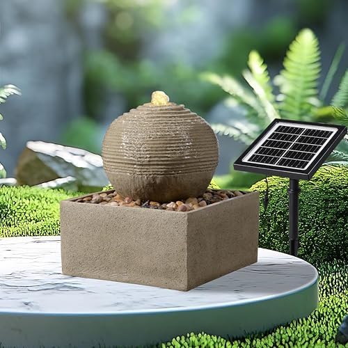 Solar Fountain Outdoor with LED Lights, Zen Sphere Water Fountain, Small Resin Garden Water Feature for Patio, Porch, Deck, Backyard & Indoor Decor, 12 Inch - Image 5