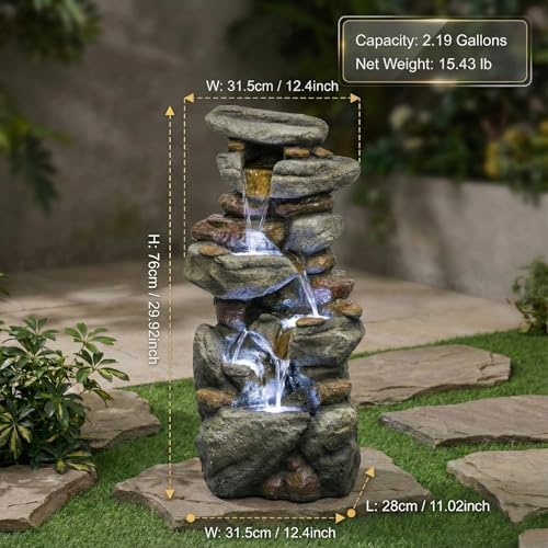 Large Outdoor Water Fountain with Lights, Rock Outdoor Fountains and Waterfalls, Garden Water Fountain for Patio Yard Backyard, Freestanding Water Feature - Image 2