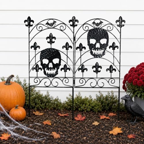 hogardeck 2PCS Halloween Decorations Outdoor, Metal Fence Decorative Garden Stakes with Skull Head for Halloween Decor, Yard Signs for Halloween Outside Garden Lawn Porch Party Decorations - Image 5