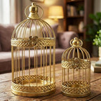 Vela Lanterns Decorative Indoor Bird Cage Candle Holder Set of 2, Gold by VelaCandleLanterns