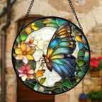 Green Butterfly Flower Stained Glass Window Hanging Suncatcher Gifts 15" - Image 3