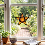 VELA LANTERNS Set of 2 Decorative Hanging Star Candle Lanterns – Moroccan Style Amber Glass & Metal Tealight Holders for Indoor, Outdoor, Patio, and Home Decor - Image 3