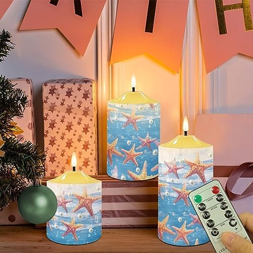 Cozeyat 3Pcs Flameless Candles Battery Operated Sea Starfish Design Warm Yellow Tealights 4/6H Timers LED Tea Lights with Remote Control for Wedding Table Centerpiece - Image 5