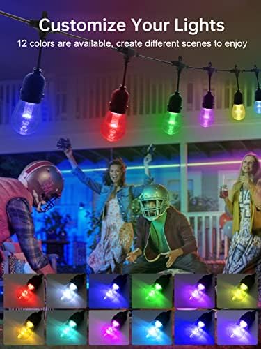 Commercial Grade 48FT LED Outdoor String Lights with Remote Control - 15 Shatterproof Bulbs Waterproof Color Changing Christmas Lights, Dimmable for Patio, Garden, Wedding Decor - Image 3
