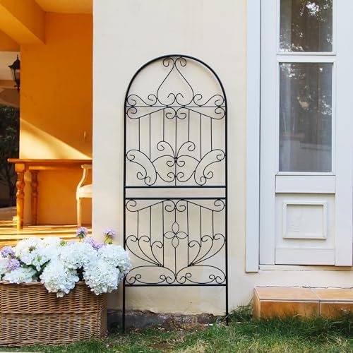 Trellis for Climbing Plants 59" H x 22" W Metal Unique Design Decorative Garden Structure Weather-Resistant Lattice Outdoor Decor Flowers Roses Vine Ivy Clematis Black Coating 1 Pack by SCENDOR