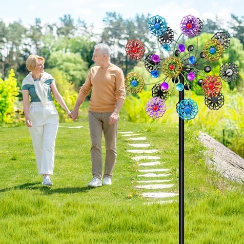 Wind Spinners Outdoor, Kinetic Wind Spinner,Yard Art Windmill with Metal Stake, Metal Wind Sculptures & Spinners,Waterproof Pinwheels Large Wind Spinner for Yard and Garden (Snow-Colour) - Image 6