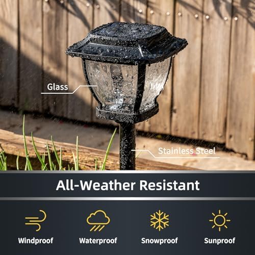 Solar Pathway Lights, Super Bright Solar Lights Outdoor Waterproof, 2 Pack Glass Solar Garden LED Lights, Landscape Lighting Decorative for Path, Yard, Patio, Walkway, Driveway, Slate Black - Image 5