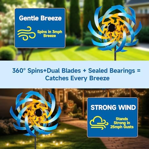 Wind Spinners Outdoor Garden Decor, 360°Metal Kinetic Wind Sculpture Spinner, 16W*76H inch Windmill for Yard, Patio, Backyard, Garden Gifts for Women - Image 3