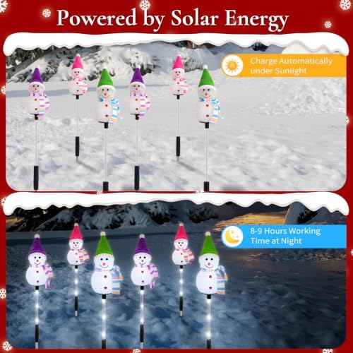 Solar Snowman Christmas Pathway Lights, Cool White, 6 Pack - Image 3