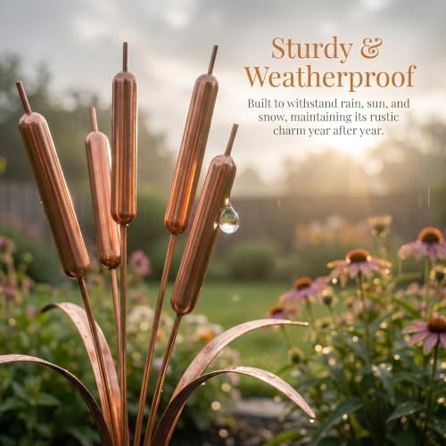 2026 Cattail Wind Chimes Copper Garden Stake, Handmade 20inch Large Metal Flower Plant Sculpture Yard Art Decor Vintage Rustic Bells Ornament Kinetic Wind Sculpture 19.69in 3pcs - Image 3