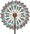 Wind Spinner Kinetic Wind Sculpture, 24.3"W x 79.3"H Large Metal Outdoor Windmill with 5‑Prong Stable Base, 360° Wind Catcher, Eye‑Catching Yard Art Decor for Patio Lawn Garden Backyard (Retro Green) by KHayRovies