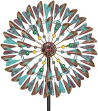 Wind Spinner Kinetic Wind Sculpture, 24.3"W x 79.3"H Large Metal Outdoor Windmill with 5‑Prong Stable Base, 360° Wind Catcher, Eye‑Catching Yard Art Decor for Patio Lawn Garden Backyard (Retro Green) by KHayRovies