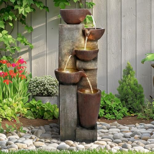 SunJet 5-Tier Cascading Indoor/Outdoor Water Fountain with LED Lights - 39.7" High Large Waterfall Floor Standing Fountain for Garden, Patio, Yard, and Deck Decor - Relaxing Outdoor Water Feature - Image 4