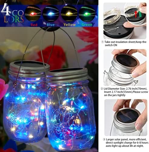 SunKite Solar Mason Jar Lights, 12 Pack 30 LED Waterproof Fairy Firefly Jar Lids String Lights with Hangers(NO Jars), Patio Yard Garden Wedding Decoration - Multicolored2 - Image 3