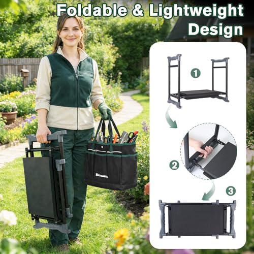 Garden Kneeler and Seat - Extra Wide Thick EVA Pad, Heavy Duty Foldable Garden Bench Holds 350lbs, 2-in-1 Gardening Stool with Detachable Tool Bags, Gardening Gifts for Women, Men & Seniors - Image 6