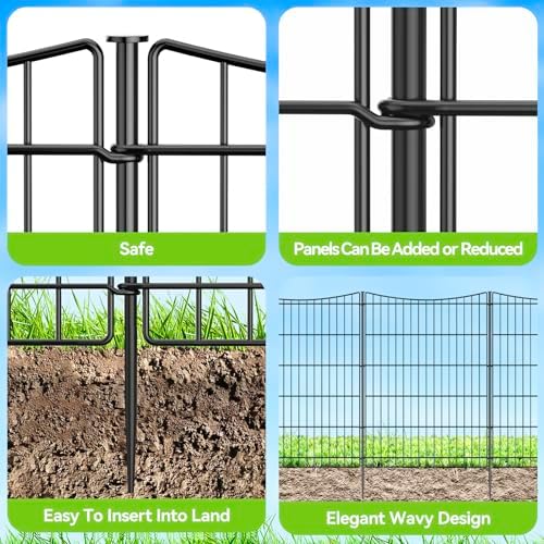 INJOPEXI Decorative Garden Fence 6 Panels 13ft(L)×36in(H) Garden Fences with 6 Panels Rustproof Metal Wire No Dig Temporary Animal Barrier Fencing Outdoor Dog Fence for Yard Patio - Without Gate - Image 6
